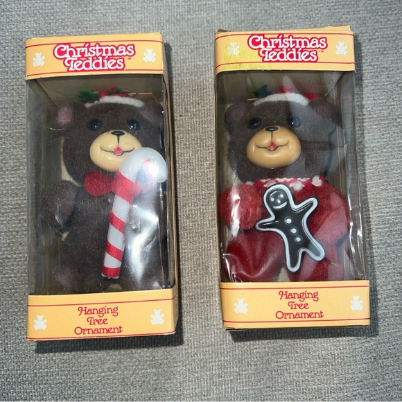 Set Of Vintage Jasco Christmas Teddies Velvety Soft Flocked Bear Ornaments New - Picture 1 of 5